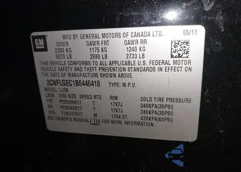 2011 Chevrolet Equinox Ltz from USA, damaged, VIN 2CNFLGEC1B6446418